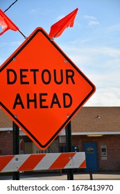 Detour Ahead Sign In A Construction Zone