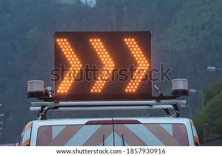 detour or redirection on a freeway, road sign on a highway