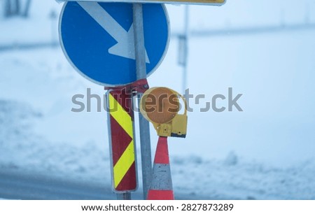 detour or redirection on a freeway, road sign on a highway