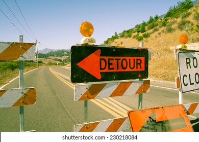 Detour Sign On Highway California USA