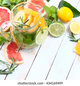 Detox Fruit Infused Flavored Water, Lemonade, Cocktail In A Beverage Dispenser With Fresh Fruits Cleanse Body And Burn Fat