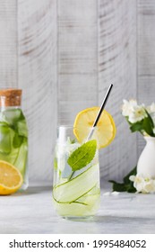 Detox Water With Cucumber, Mint And Lemon Juice. Cucumber Water.