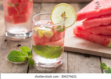 Detox Water. Fresh Watermelon With Lemon And Mint.