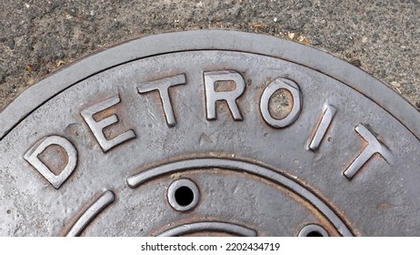 Detroit city sign on old Man hole cover 