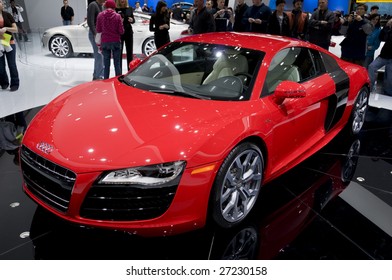 DETROIT - JAN 12 : Audi R8 on display at the North American International Auto Show on January 12, 2009 in Detroit, Michigan. The annual event is among the largest auto shows in North America.