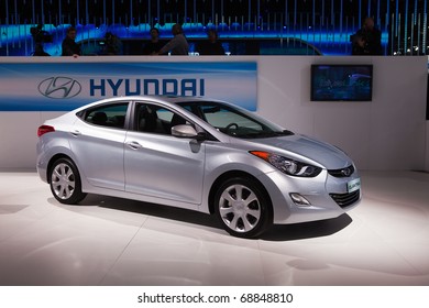 DETROIT - JANUARY 10: The Hyundai Blue Link Elantra On Display At The 2011 North American International Auto Show Press Preview On January 10, 2011 In Detroit, Michigan.