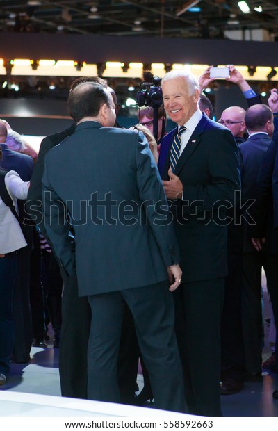 DETROIT - JANUARY 10: Vice President Joe Biden\
visits the North American International Auto Show media preview\
January 10, 2016 in Detroit,\
Michigan.