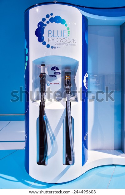 DETROIT - JANUARY 13: A Blue\
Hydrogen hydrogen fuel dispenser on display January 13th, 2015 at\
the 2015 North American International Auto Show in Detroit,\
Michigan.