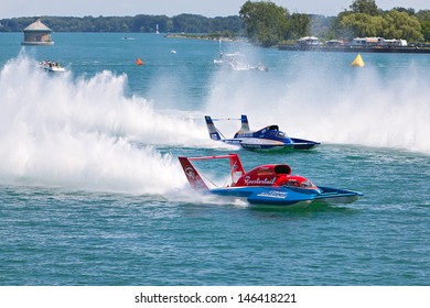 DETROIT - JULY 13: Mike Webster And Ryan Barrows Race For Position At The APBA Gold Cup July 13, 2013 On The Detroit River In Detroit, Michigan.