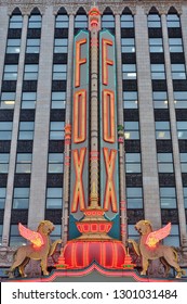 DETROIT, MI -10 NOV 2018- View Of The Fox Theatre, A Landmark Performing Arts Center And Former Cinema Located  In Downtown Detroit, Michigan, Near The Grand Circus Park Historic District.