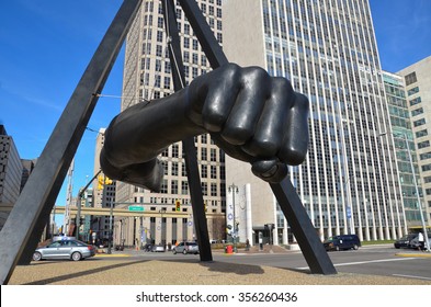 DETROIT, MI - DECEMBER 24: "The Fist," a monument to Joe Louis in Detroit, MI, shown here on December 24, 2015, is the work of sculptor Robert Graham. 