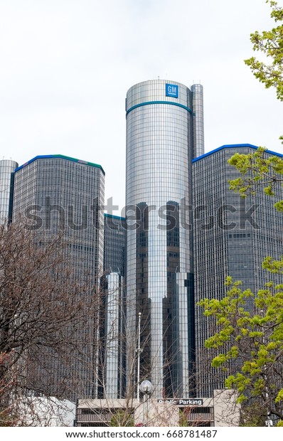 DETROIT, MI - MAY 8: General Motors World\
Headquarters where the majority of GM operations are based in\
downtown Detroit on May 8,\
2014