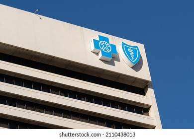 Detroit, Mi, USA - December 26, 2021: Blue Cross Blue Shield Logo Sign On The Building.  Blue Cross Blue Shield Association Is A Federation Of 35 Separate United States Health Insurance Companies.