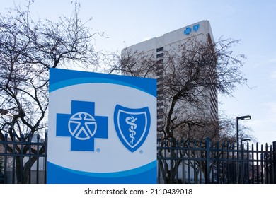 Detroit, Mi, USA - December 26, 2021: Blue Cross Blue Shield Of Michigan Office In Detroit. Blue Cross Blue Shield Association Is A Federation Of 35 Separate United States Health Insurance Companies. 