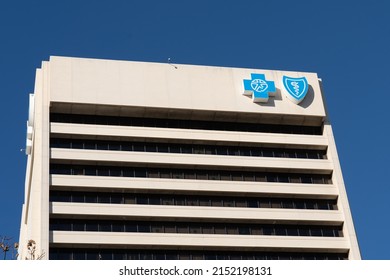 Detroit, MI, USA - December 26, 2021: Blue Cross Blue Shield Logo Sign On The Building.  Blue Cross Blue Shield Association Is A Federation Of 35 Separate United States Health Insurance Companies. 