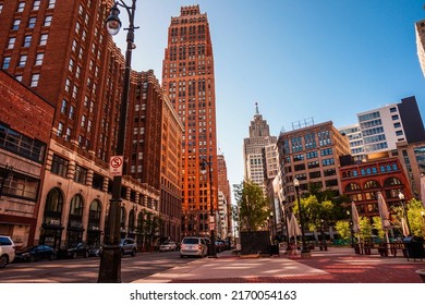 Detroit, MI USA - June, 2022 Street View From The Downtown Of Detroit