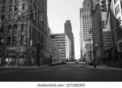 Detroit, MI USA - June, 2022 Street View From The Downtown Of Detroit