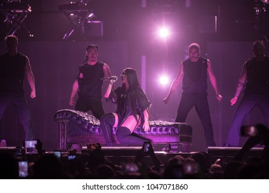 Detroit, MI / USA - March 13, 2018: Demi Lovato performing at Little Caesars Arena on her Tell Me You Love Me world tour.