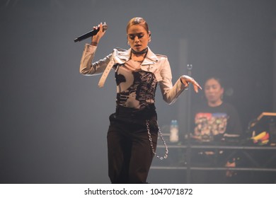 Detroit, MI / USA - March 13, 2018: Kehlani performing at Little Caesars Arena in support of Demi Lovato’s Tell Me You Love Me world tour.