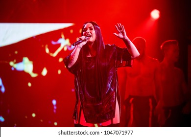 Detroit, MI / USA - March 13, 2018: Demi Lovato performing at Little Caesars Arena on her Tell Me You Love Me world tour.