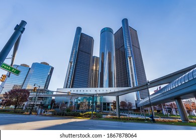 DETROIT, MI, USA - NOVEMBER 10:  GM Renaissance Center On November 10, 2020 In Downtown Detroit, Michigan.