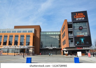 DETROIT, MI / USA - OCTOBER 21, 2017:  Detroitâ€™s Little Caesars Arena, shown here, is the home of the Detroit Red Wings and Detroit Pistons.
