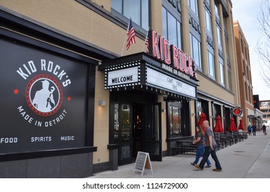 DETROIT, MI / USA - OCTOBER 21, 2017:  Patrons enter Kid Rockâ€™s restaurant, which opened at Little Caesarâ€™s arena near downtown Detroit. 
