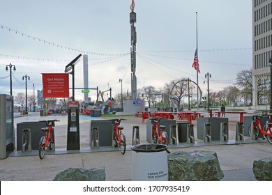 Detroit, Michigan - Apr. 9, 2020: View Of Grounds Around City Hall                            