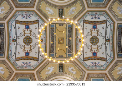 Detroit, Michigan, February 27, 2022: The Ceiling Of The Great Hall At Detroit Institute Of Arts. 