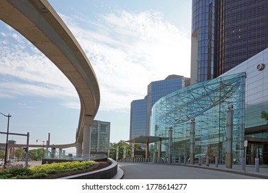 Detroit, Michigan - July 2020: Overhead Track Of The People Mover