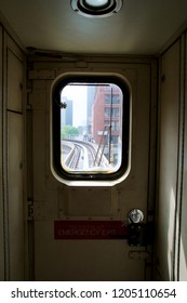 DETROIT, MICHIGAN, UNITED STATES - MAY 22nd, 2018: Inside The Detroit People Mover Public Transit System With An Empty Cabin. The Elevated Monorail Is One Of Many Public Modes Of Transportation In The