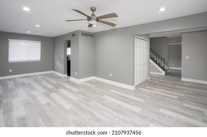 Detroit, Michigan- U.S.A. - 01-19-2022: Gray Hardwood Floors Have Been Installed Into An Older Home That Is Being Remodeled 