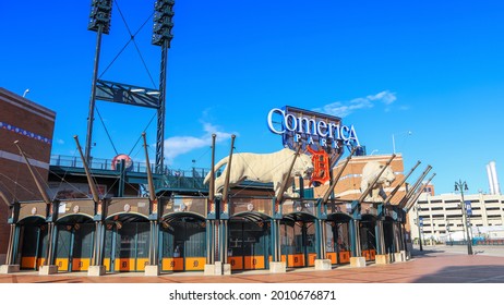 Detroit, Michigan, USA - August 30, 2020: Entrance Of Comerica Park Stadium, Home Of The Detroit Tigers Team.