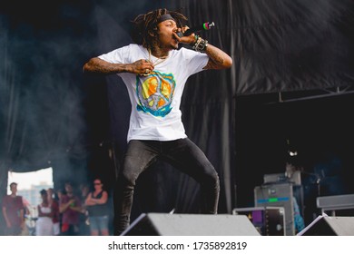 DETROIT, MICHIGAN / USA - JULY 27, 2019: JID Performs Live At Mo Pop Music Festival