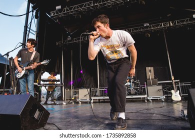 DETROIT, MICHIGAN / USA - JULY 27, 2019: Dylan Minnette Of Wallows Performs Live At Mo Pop Music Festival