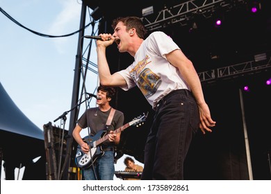 DETROIT, MICHIGAN / USA - JULY 27, 2019: Dylan Minnette Of Wallows Performs Live At Mo Pop Music Festival