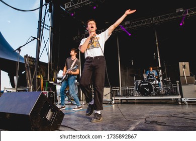 DETROIT, MICHIGAN / USA - JULY 27, 2019: Dylan Minnette Of Wallows Performs Live At Mo Pop Music Festival