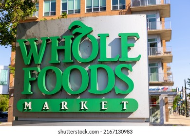 Detroit, Michigan, USA - May 30, 2022: Exterior sign of the Whole foods market is an American multinational supermarket chain has over 360 stores in North America and the UK.