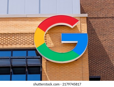 Detroit, Michigan, USA - May 30, 2022: Google sign at the entrance of office building in Detroit, Michigan. Google LLC is world famous Information technology, e-commerce and advertising company.
