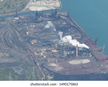 Detroit, Mich./USA-8/25/19: Steel Works, Petroleum Coke Storage And Oil Refining Activities All Find A Home On Zug Island In The Detroit River, South Of Downtown                              