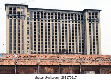DETROIT, MI-MAY, 2015:  The Abandoned Michigan Central Railroad Terminal In Detroit.  Vandals Have Stripped Everything Of Value From The Building.
 