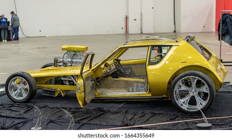 DETROIT, MI/USA - February 28, 2020: A 1975 AMC Gremlin Interpretation, On Display At The Detroit Autorama.