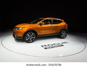 DETROIT, MI/USA - JANUARY 12, 2017: A 2017 Nissan Rogue Sport (Qashqai) SUV At The North American International Auto Show (NAIAS).