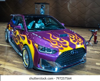 DETROIT, MI/USA - JANUARY 16, 2018: A 2019 Hyundai Veloster car driven in the "Ant-Man and the Wasp" movie  at the North American International Auto Show (NAIAS).