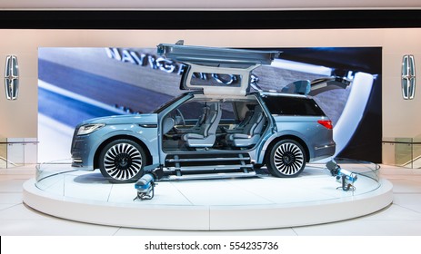 DETROIT, MI/USA - JANUARY 9, 2017: A Gull-wing Doors And Concertina Steps On The Lincoln Navigator Concept SUV At The North American International Auto Show (NAIAS).