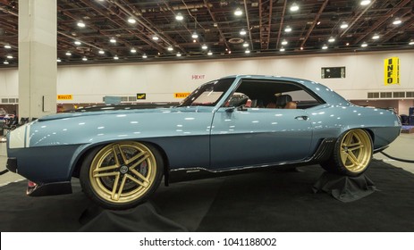 DETROIT, MI/USA - March 2, 2018: A 1960s Chevrolet Camaro Car Interpretation, On Display At The Detroit Autorama, A Showcase Of Custom And Restored Cars.