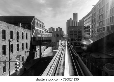 The 'Detroit People Mover' Tramway In Detroit, Michigan. Photo Taken February 20th, 2017.