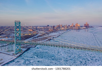 Detroit Skyline And Ambassador Bridge