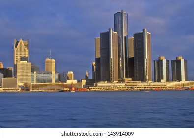 Detroit Skyline At Sunrise From Windsor, Canada