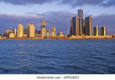 Detroit Skyline At Sunrise From Windsor, Canada